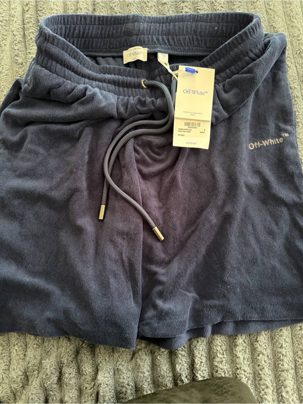 Off-White Navy Towel Terry Drawstring Shorts